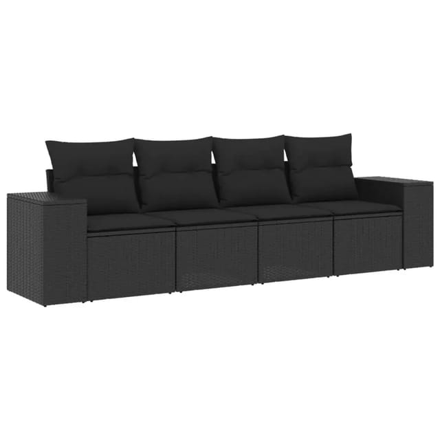 vidaXL 4-Tlg Garten-Sofagarnitur mit Kissen Schwarz Poly Rattan 3254612