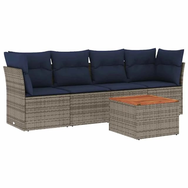 vidaXL 5-Tlg Garten-Sofagarnitur mit Kissen Grau Poly Rattan 3255809