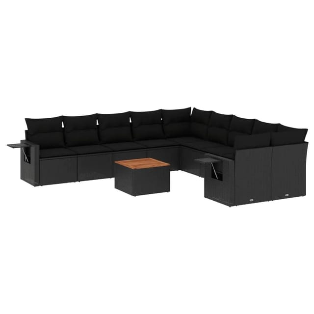 vidaXL 11-Tlg Garten-Sofagarnitur mit Kissen Schwarz Poly Rattan 3257084
