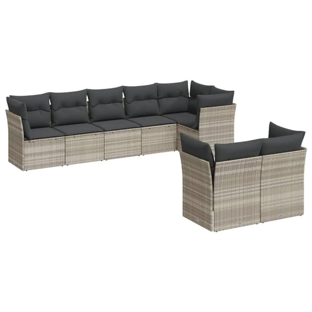 vidaXL 8-Tlg Garten-Sofagarnitur mit Kissen Hellgrau Poly Rattan 3249751
