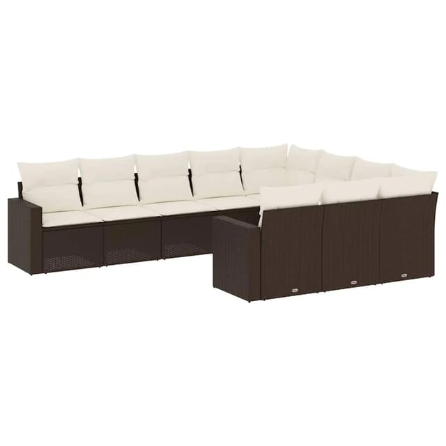 vidaXL 10-Tlg Garten-Sofagarnitur mit Kissen Braun Poly Rattan 3219483