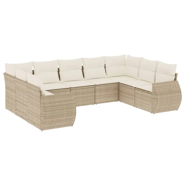 vidaXL 9-Tlg Garten-Sofagarnitur mit Kissen Beige Poly Rattan 3254135