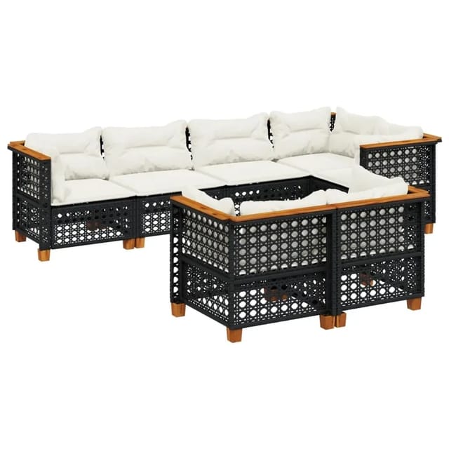 vidaXL 7-Tlg Garten-Sofagarnitur mit Kissen Schwarz Poly Rattan 3261884