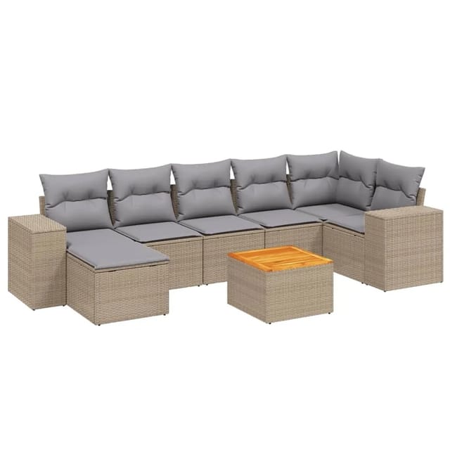 vidaXL 8-Tlg Garten-Sofagarnitur mit Kissen Beige Poly Rattan 3257886