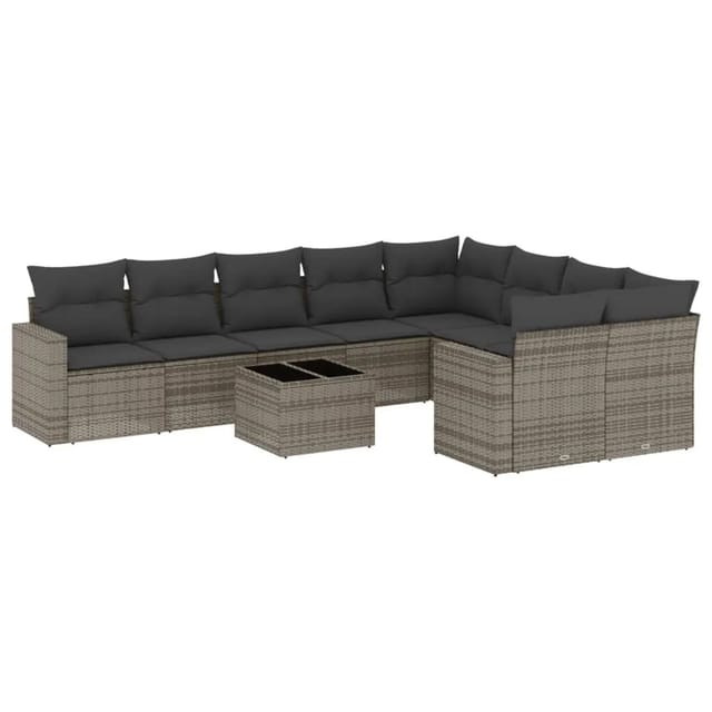 vidaXL 10-Tlg Garten-Sofagarnitur mit Kissen Grau Poly Rattan 3219440