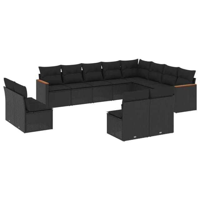 vidaXL 12-Tlg Garten-Sofagarnitur mit Kissen Schwarz Poly Rattan 3226468