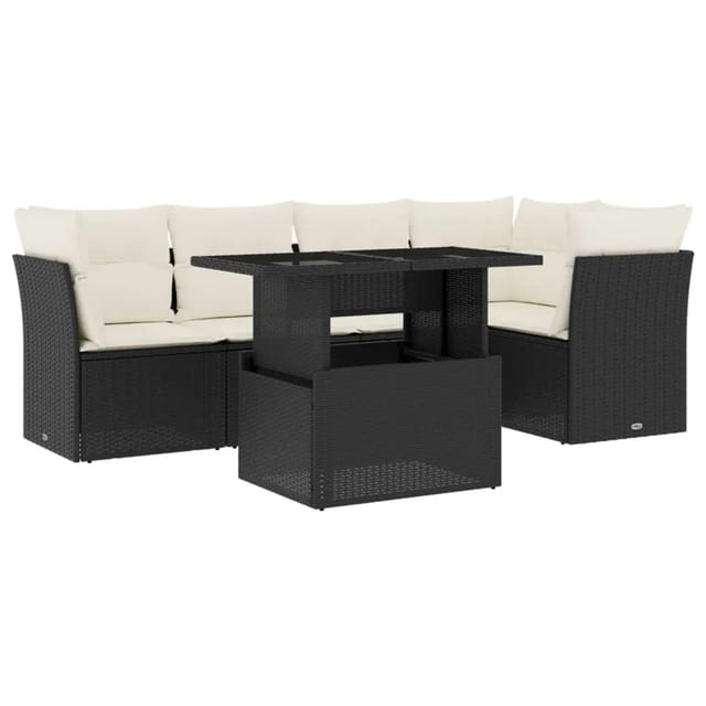 vidaXL 6-Tlg Garten-Sofagarnitur mit Kissen Schwarz Poly Rattan 3266566