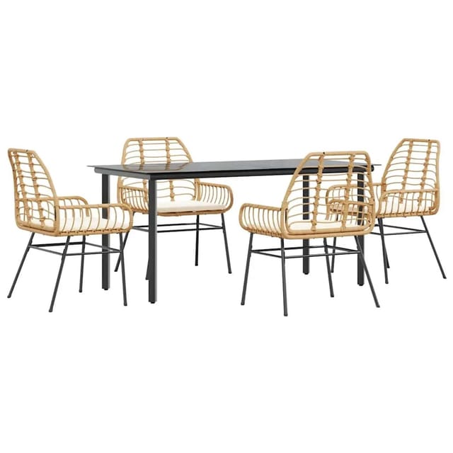 vidaXL 5-Tlg Garten-Essgruppe mit Kissen Braun Poly Rattan Glas 3334558