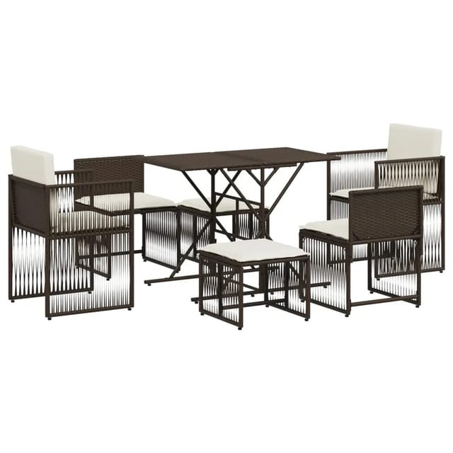 vidaXL 7-Tlg Garten-Essgruppe mit Kissen Braun Poly Rattan 369010