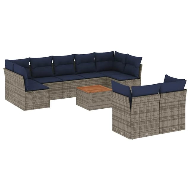 vidaXL 10-Tlg Garten-Sofagarnitur mit Kissen Grau Poly Rattan 3256145