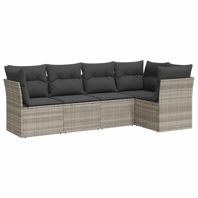 vidaXL 5-Tlg Garten-Sofagarnitur mit Kissen Hellgrau Poly Rattan 3249441