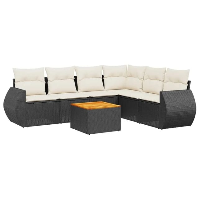 vidaXL 7-Tlg Garten-Sofagarnitur mit Kissen Schwarz Poly Rattan 3225020