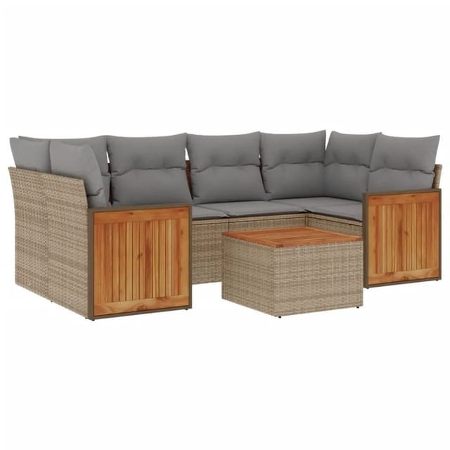 vidaXL 7-Tlg Garten-Sofagarnitur mit Kissen Beige Poly Rattan 3259882