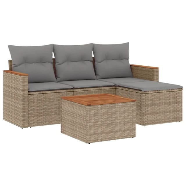 vidaXL 5-Tlg Garten-Sofagarnitur mit Kissen Beige Poly Rattan 3258314