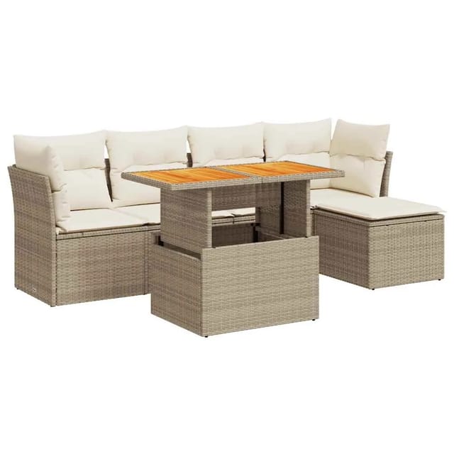 vidaXL 6-Tlg Garten-Sofagarnitur mit Kissen Beige Poly Rattan 3326914