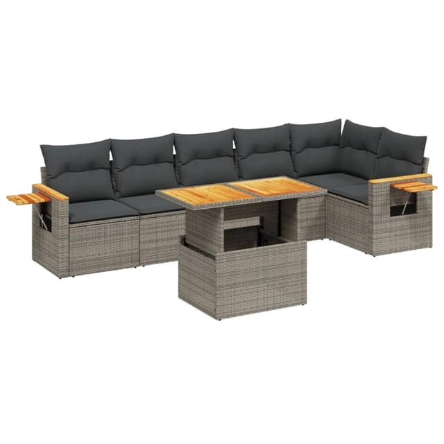 vidaXL 7-Tlg Garten-Sofagarnitur mit Kissen Grau Poly Rattan 3273531