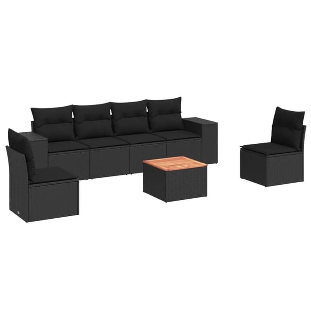 vidaXL 7-Tlg Garten-Sofagarnitur mit Kissen Schwarz Poly Rattan 3257721