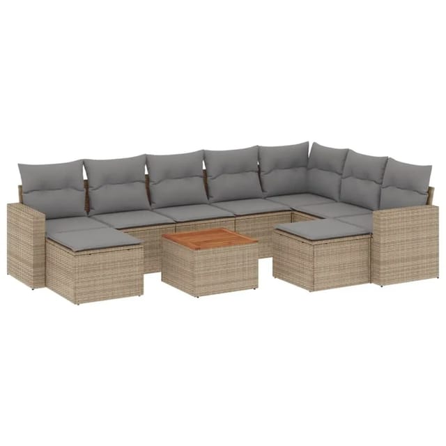 vidaXL 10-Tlg Garten-Sofagarnitur mit Kissen Beige Poly Rattan 3256738