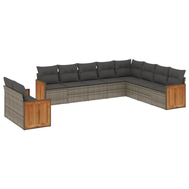 vidaXL 10-Tlg Garten-Sofagarnitur mit Kissen Grau Poly Rattan 3260198