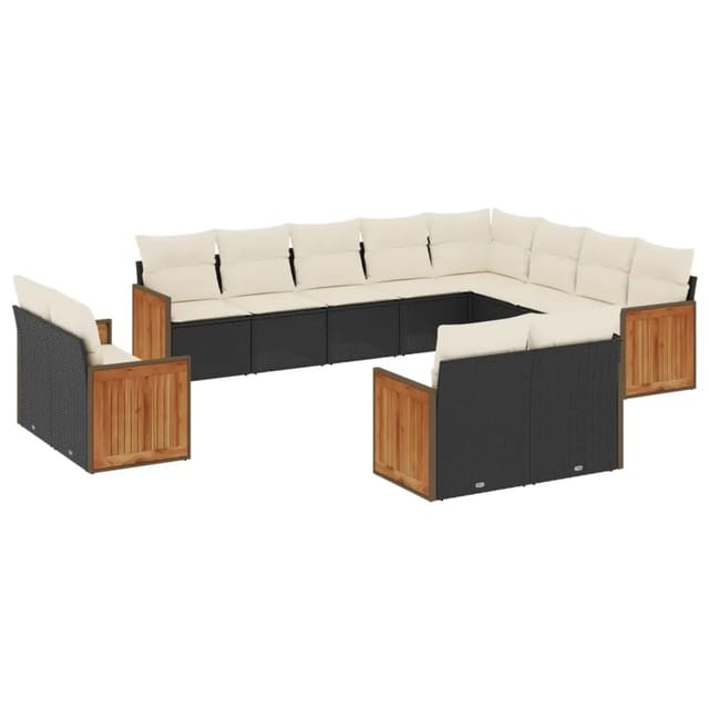 vidaXL 12-Tlg Garten-Sofagarnitur mit Kissen Schwarz Poly Rattan 3260593
