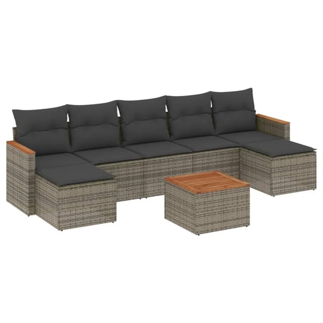 vidaXL 8-Tlg Garten-Sofagarnitur mit Kissen Grau Poly Rattan 3258644