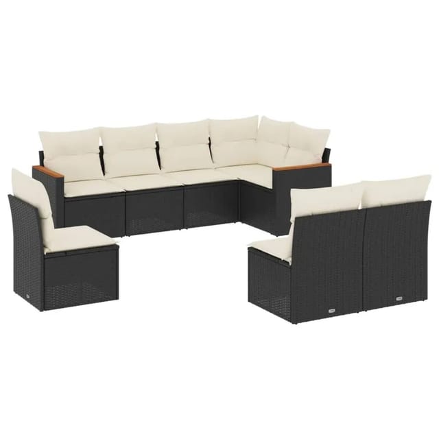 vidaXL 8-Tlg Garten-Sofagarnitur mit Kissen Schwarz Poly Rattan 3226042