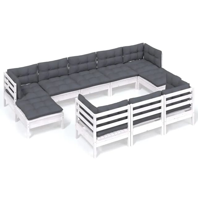 vidaXL 10-Tlg Garten-Lounge-Set mit Kissen Weiß Kiefer Massivholz 3097140