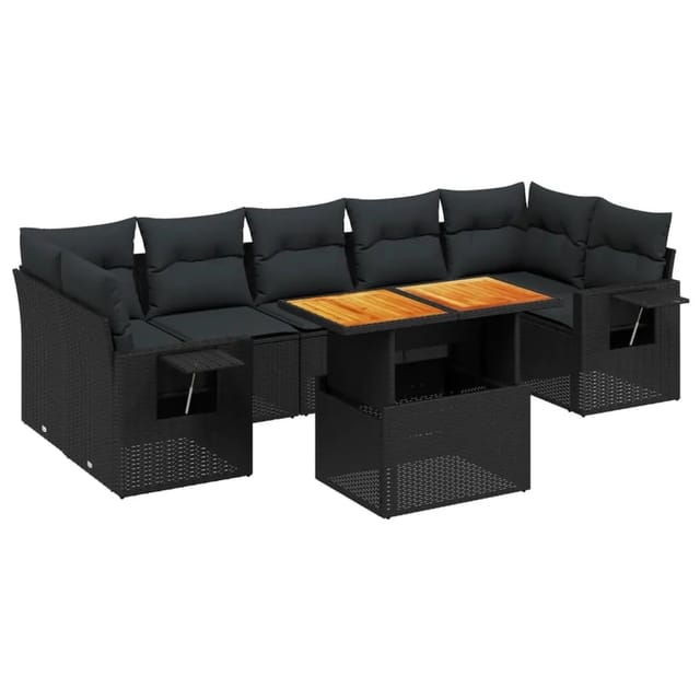 vidaXL 8-Tlg Garten-Sofagarnitur mit Kissen Schwarz Poly Rattan 3271664