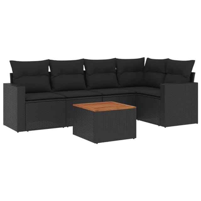 vidaXL 6-Tlg Garten-Sofagarnitur mit Kissen Schwarz Poly Rattan 3256440
