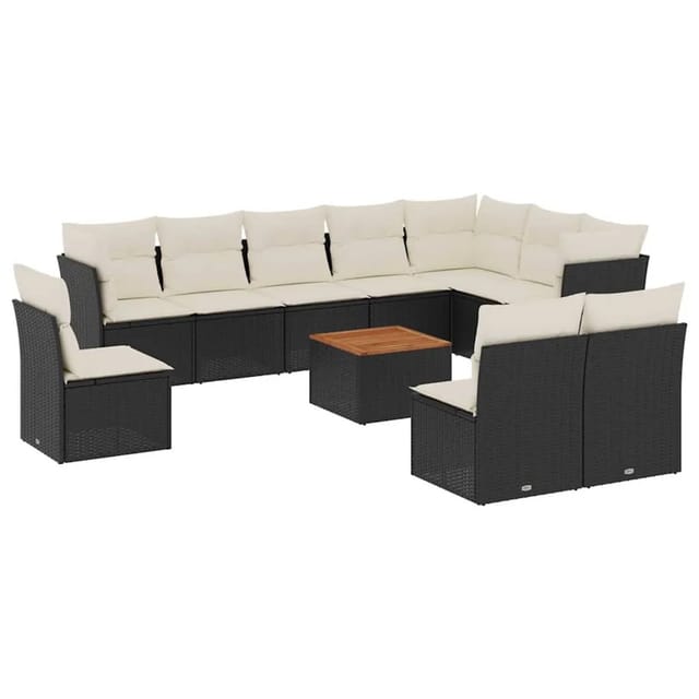 vidaXL 11-Tlg Garten-Sofagarnitur mit Kissen Schwarz Poly Rattan 3256028