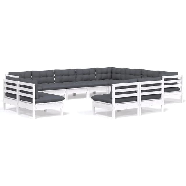 vidaXL 12-Tlg Garten-Lounge-Set mit Kissen Weiß Massivholz Kiefer 3096876
