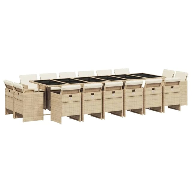 vidaXL 17-Tlg Garten-Essgruppe mit Kissen Beige Poly Rattan 3277833