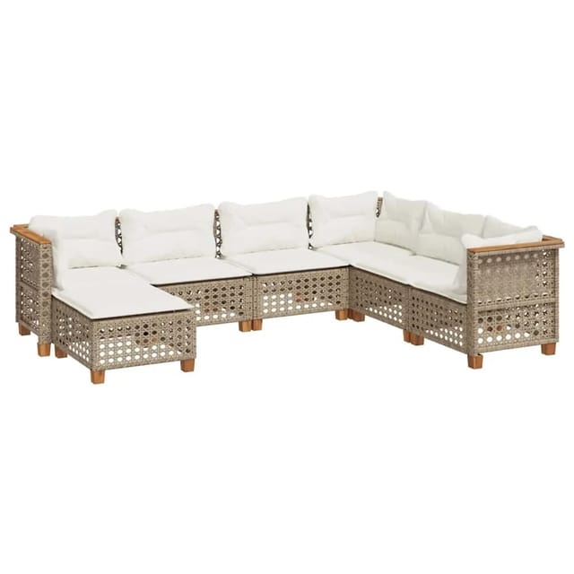 vidaXL 7-Tlg Garten-Sofagarnitur mit Kissen Beige Poly Rattan 3261940