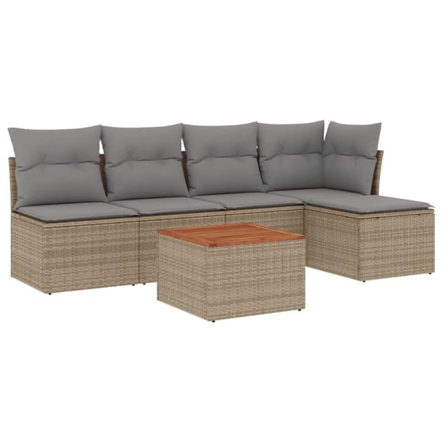 vidaXL 6-Tlg Garten-Sofagarnitur mit Kissen Beige Poly Rattan 3223602