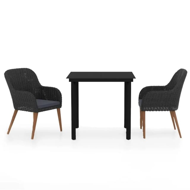 vidaXL 3-Tlg Garten-Essgruppe mit Kissen Schwarz 3099505