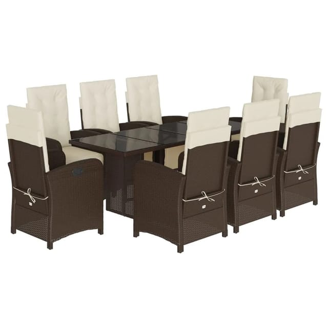 vidaXL 9-Tlg Garten-Essgruppe mit Kissen Braun Poly Rattan 3212491