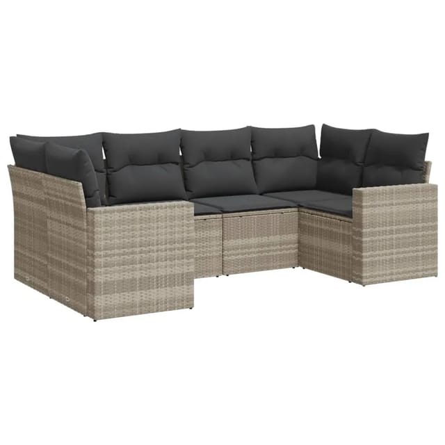 vidaXL 6-Tlg Garten-Sofagarnitur mit Kissen Hellgrau Poly Rattan 3219372