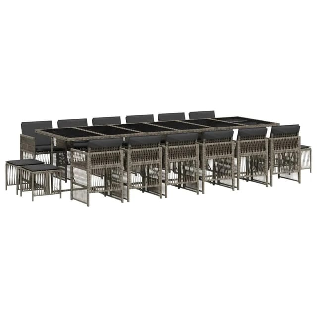 vidaXL 17-Tlg Garten-Essgruppe mit Kissen Grau Poly Rattan 3211004