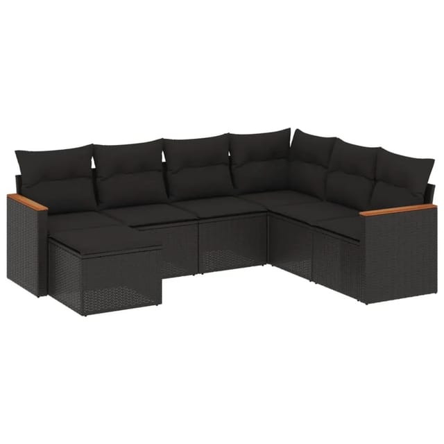 vidaXL 7-Tlg Garten-Sofagarnitur mit Kissen Schwarz Poly Rattan 3258604