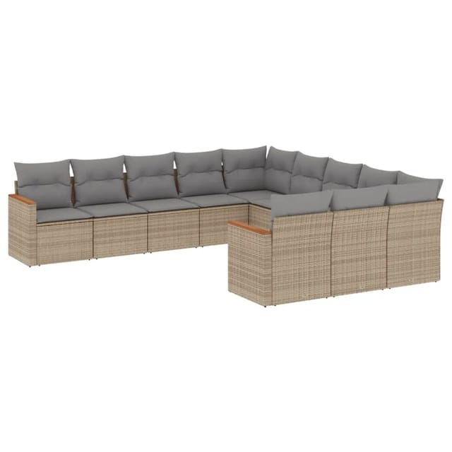 vidaXL 11-Tlg Garten-Sofagarnitur mit Kissen Beige Poly Rattan 3258832
