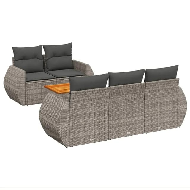 vidaXL 6-Tlg Garten-Sofagarnitur mit Kissen Grau Poly Rattan 3224891