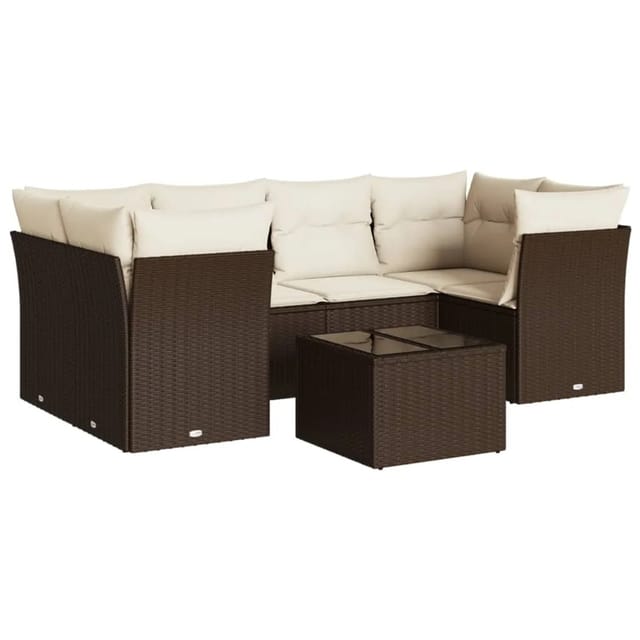 vidaXL 7-Tlg Garten-Sofagarnitur mit Kissen Braun Poly Rattan 3249112