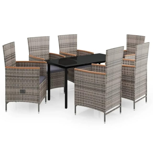 vidaXL 7-Tlg Garten-Essgruppe mit Kissen Grau 3099434