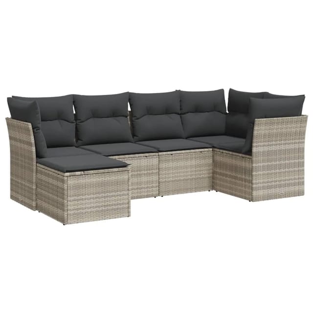 vidaXL 6-Tlg Garten-Sofagarnitur mit Kissen Hellgrau Poly Rattan 3249791