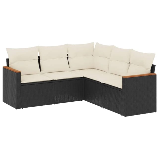 vidaXL 5-Tlg Garten-Sofagarnitur mit Kissen Schwarz Poly Rattan 3258360
