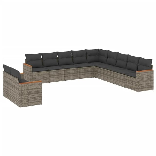 vidaXL 11-Tlg Garten-Sofagarnitur mit Kissen Grau Poly Rattan 3226130