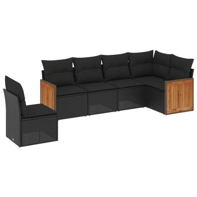 vidaXL 6-Tlg Garten-Sofagarnitur mit Kissen Schwarz Poly Rattan 3227693