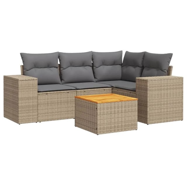 vidaXL 5-Tlg Garten-Sofagarnitur mit Kissen Beige Poly Rattan 3257760