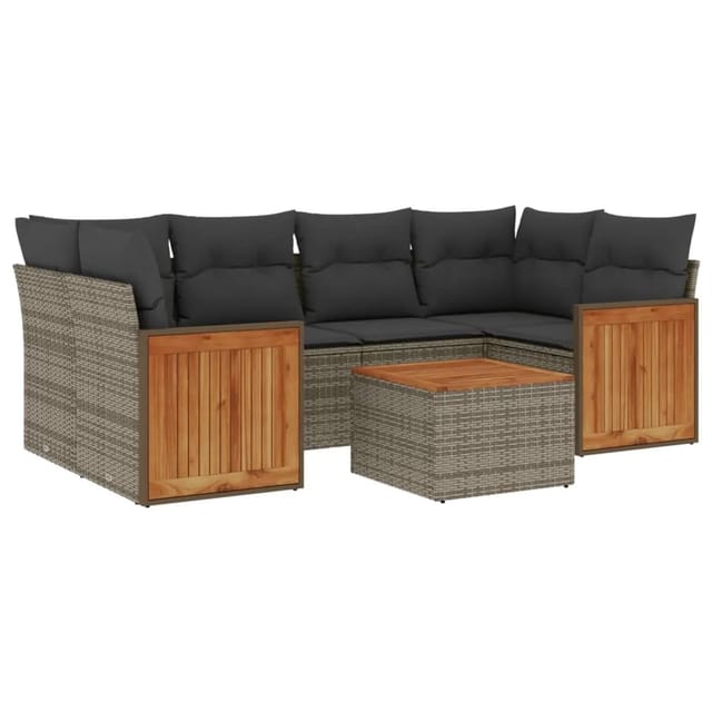 vidaXL 7-Tlg Garten-Sofagarnitur mit Kissen Grau Poly Rattan 3259883