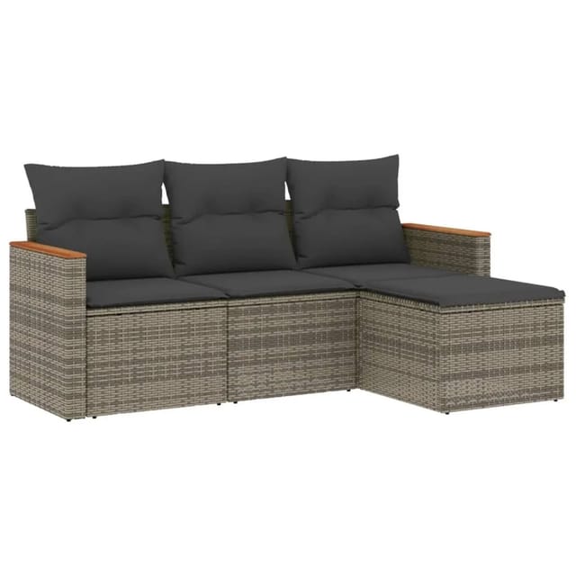 vidaXL 4-Tlg Garten-Sofagarnitur mit Kissen Grau Poly Rattan 3258308